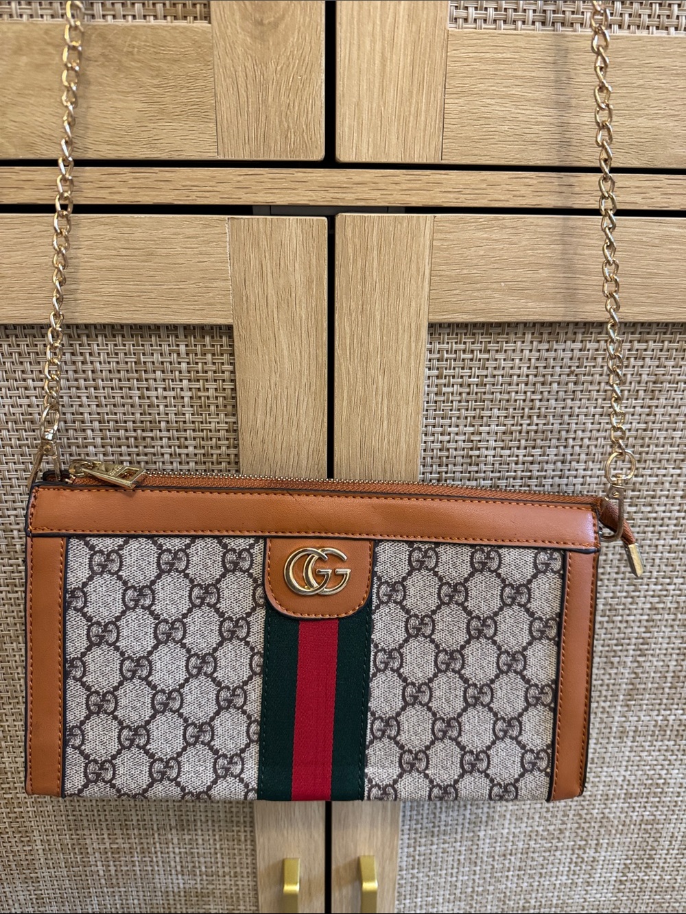 GG Canvas Crossbody with Tan Leather with Signature logo